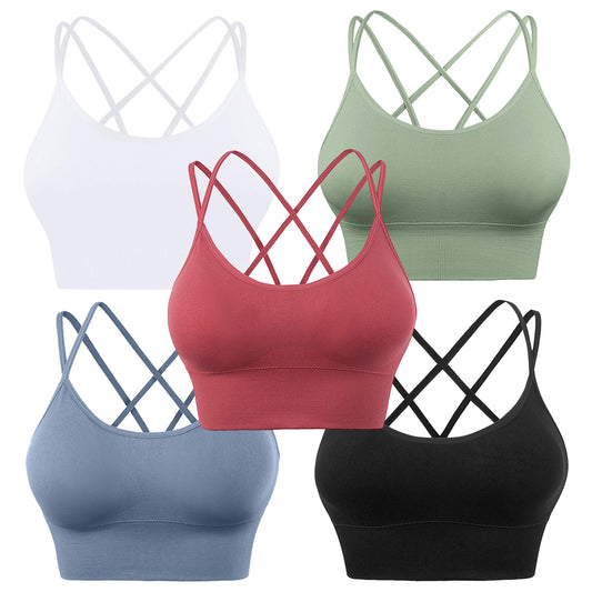 Evercute Cross Back Sport Bras Padded Strappy Criss Cross Cropped Bras for Yoga Workout Fitness Low ...