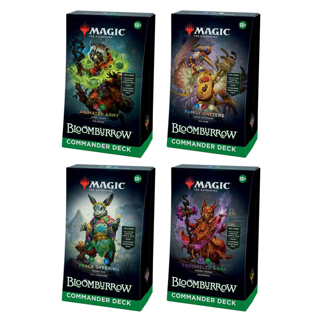 Magic: The Gathering Bloomburrow Commander Deck Bundle - Includes All 4 Decks (Animated Army, Family Matters, Peace ...