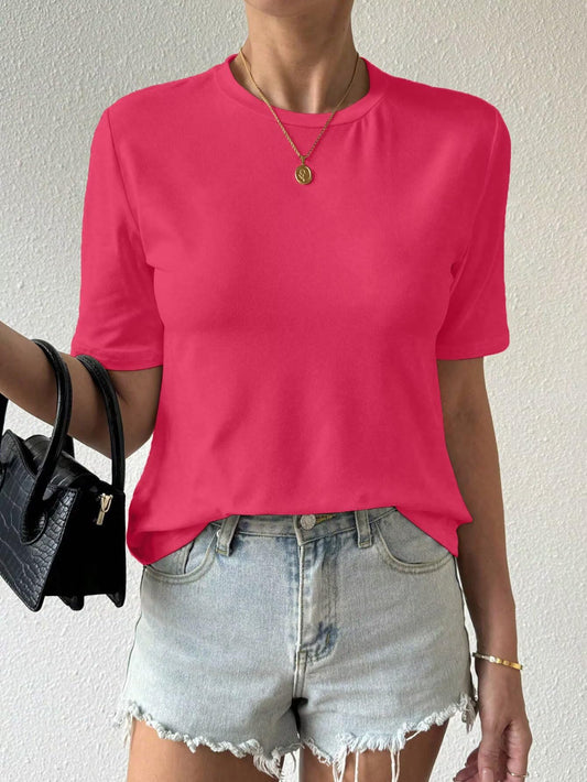 Rose Red Loose Fit Women's Summer T Shirts