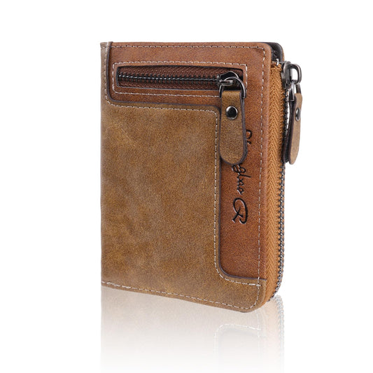 Vintage Leather Zipper Wallets for Men with RFID Blocking