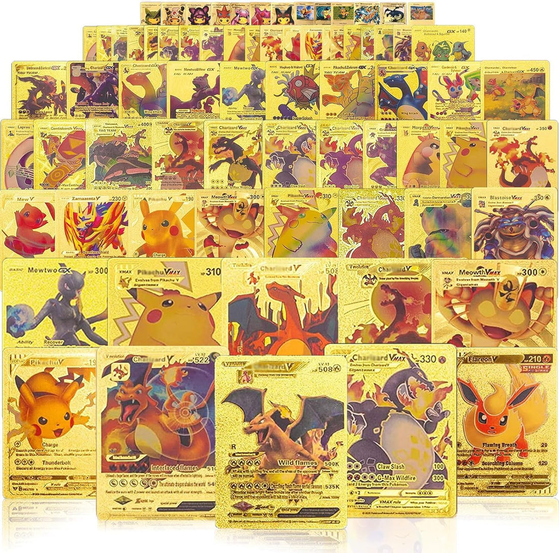 55 PCS Gold Cards Packs Vmax V EX GX Rare Golden Cards TCG Deck Box Gold Foil Card for Fans/Kids/Collectors Gifts (No ...