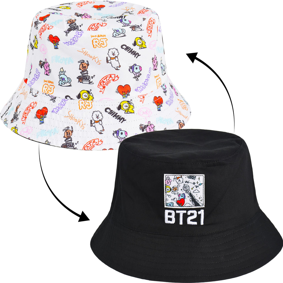 Reversible Bucket Hat for Men and Women - BT21 LINE Friends Summer Travel Cap
