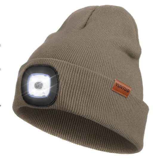 Cozy Winter Accessory for Men, Rechargeable LED Headlamp Beanie Gift.