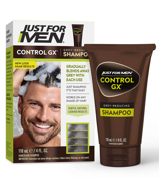 Men's hair color reducing shampoo for greying hair, stronger hair.