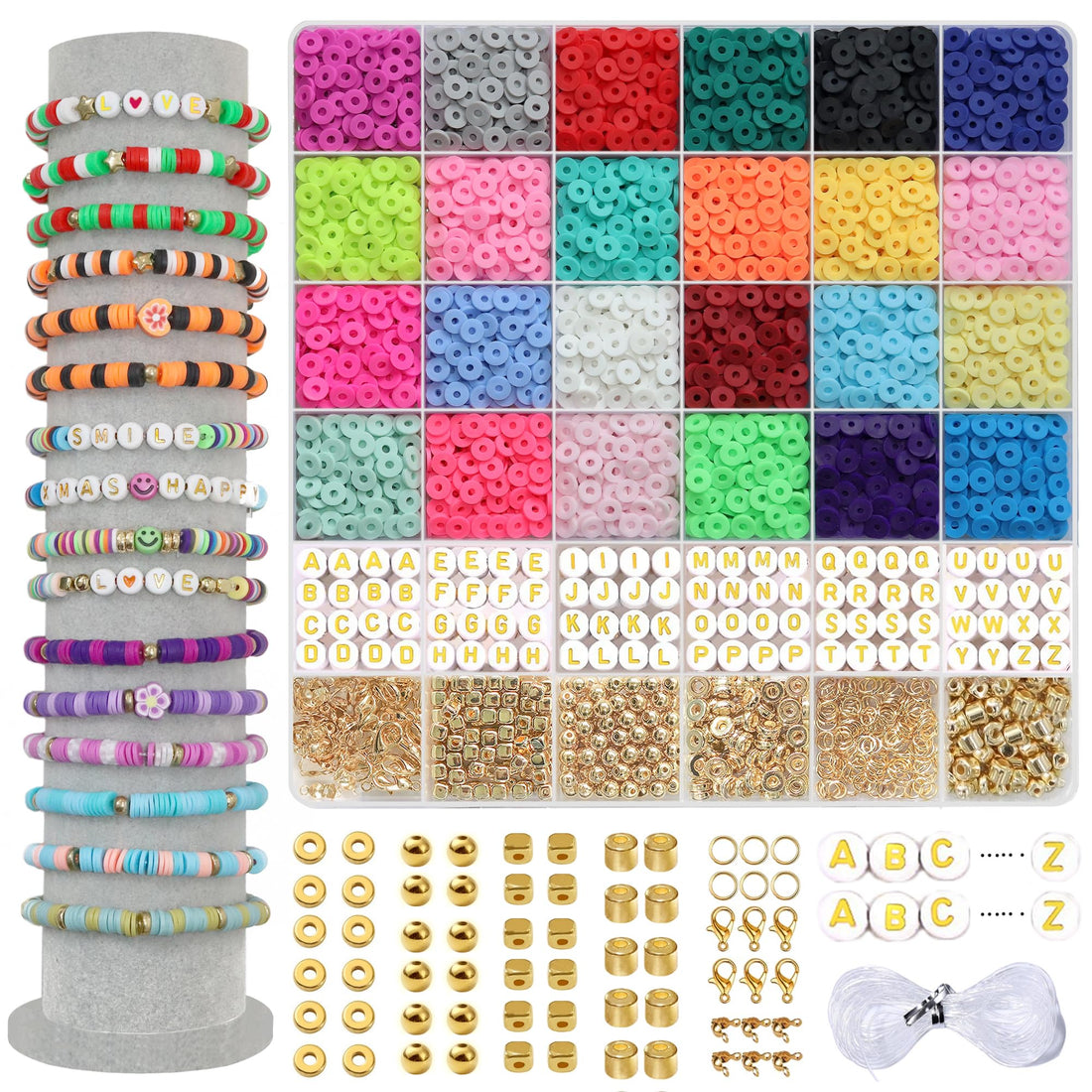 YMSDZHL 4300+ Clay Beads Bracelet Making Kit,24 Colors Flat Preppy Beads for Friendship Bracelets,Polymer heishi Beads ...