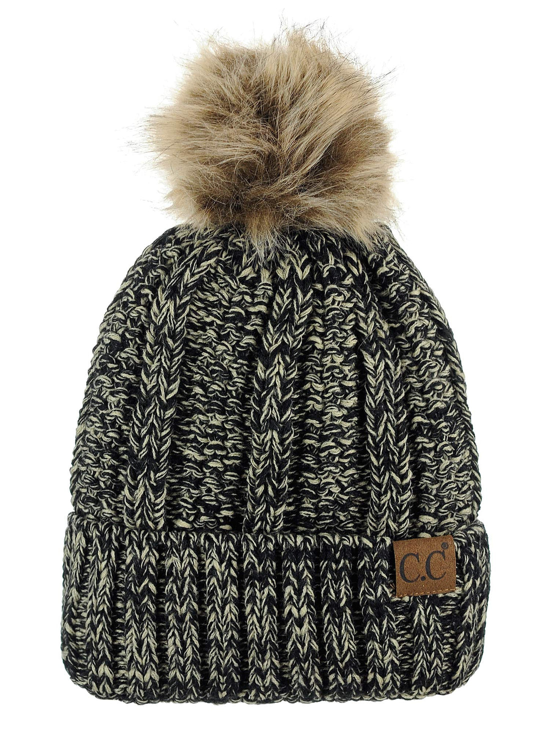 Cozy Cable Knit Beanie with Faux Fuzzy Fur Trim