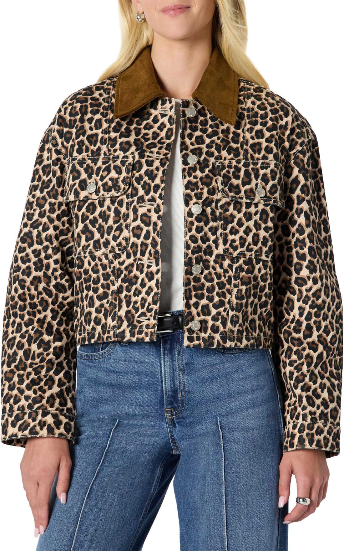 Amazon Essentials Women's Oversized-Fit Cropped Denim Jacket with Contrast Collar