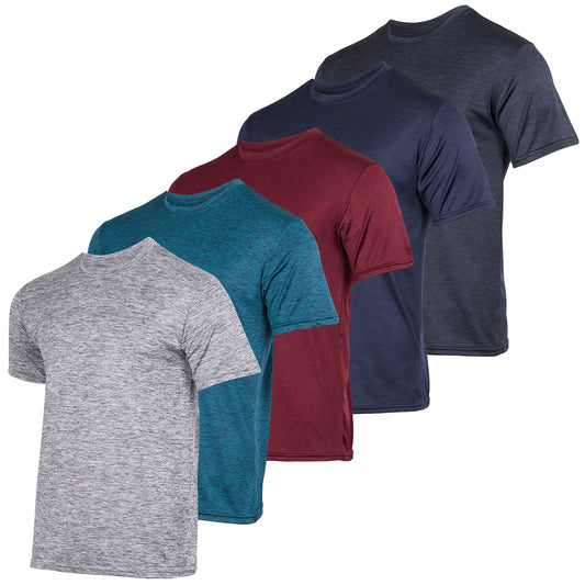 Real Essentials 5 Pack: Men's Short Sleeve Dry Fit Active Crew Neck T Shirt - Athletic Running Gym Workout Tee ...