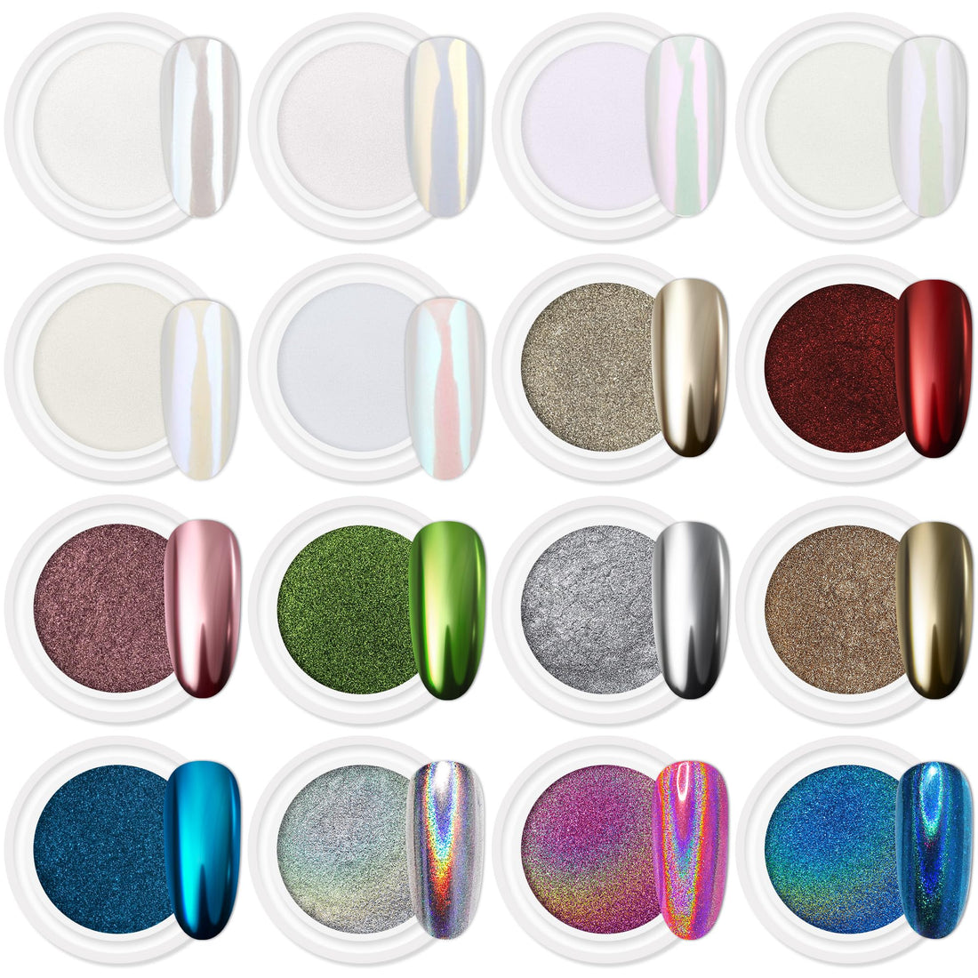 Majestic Mirror Holo Effect Nail Powder: Shimmering White Pearl Resin Finish.