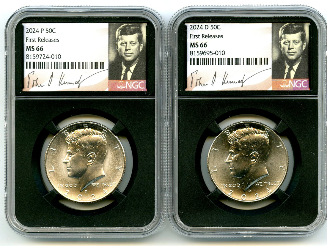 2024 P D US MINT Kennedy Clad Half Dollar BLACK CORE MATCHING 2 COIN SIGNATURE RETRO FIRST RELEASES SET NGC Half Dollar ...