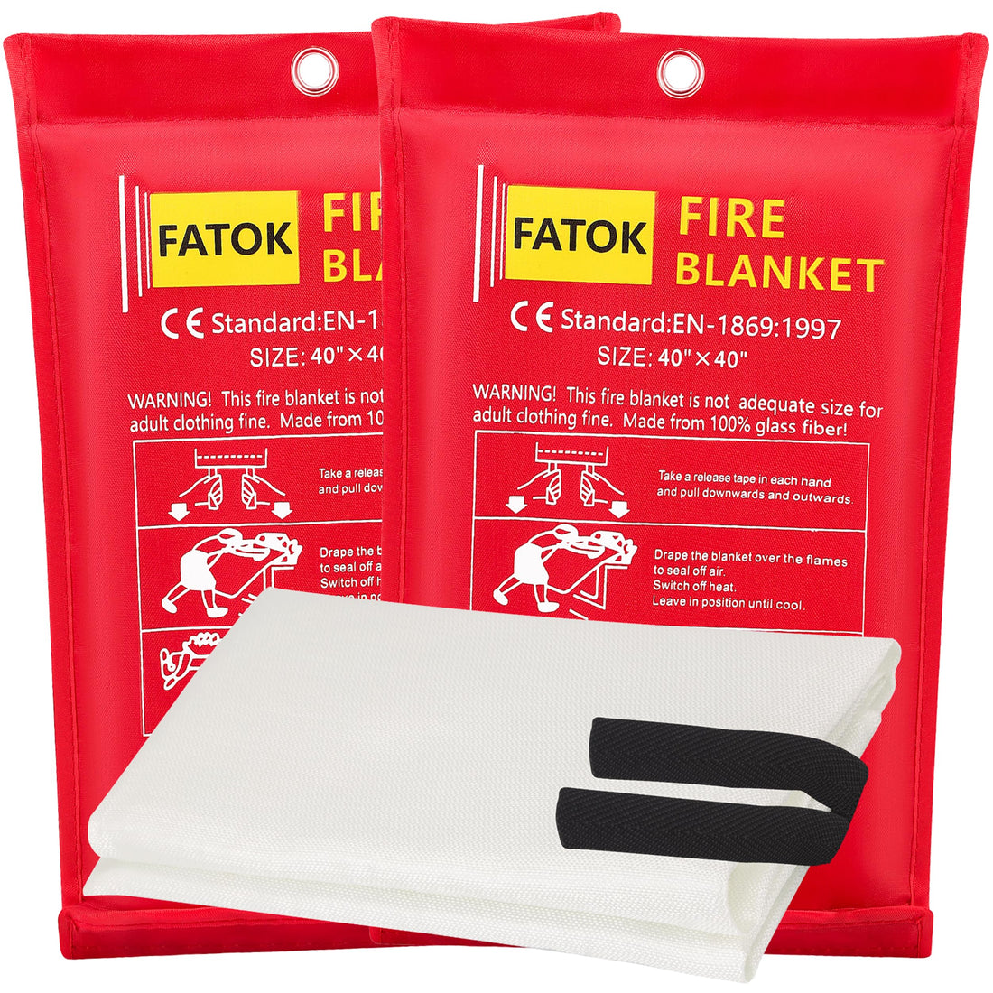 FATOK Kitchen Fire Blanket for Home Safety 2 Pack Emergency Fire Suppression Blankets for Kitchen, 40” x 40” Fiberglass ...