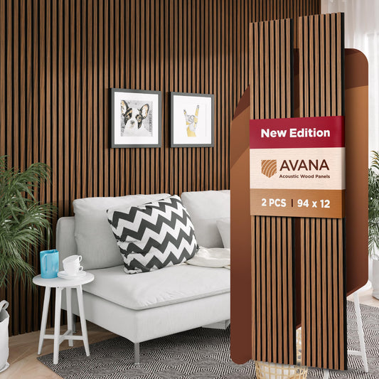 Avana Acoustic Wood Wall Panels – 94.4 x 12.6 Inch Rustic Walnut Acoustic Panels 2 PCs – Wall Panels For Interior Wall ...