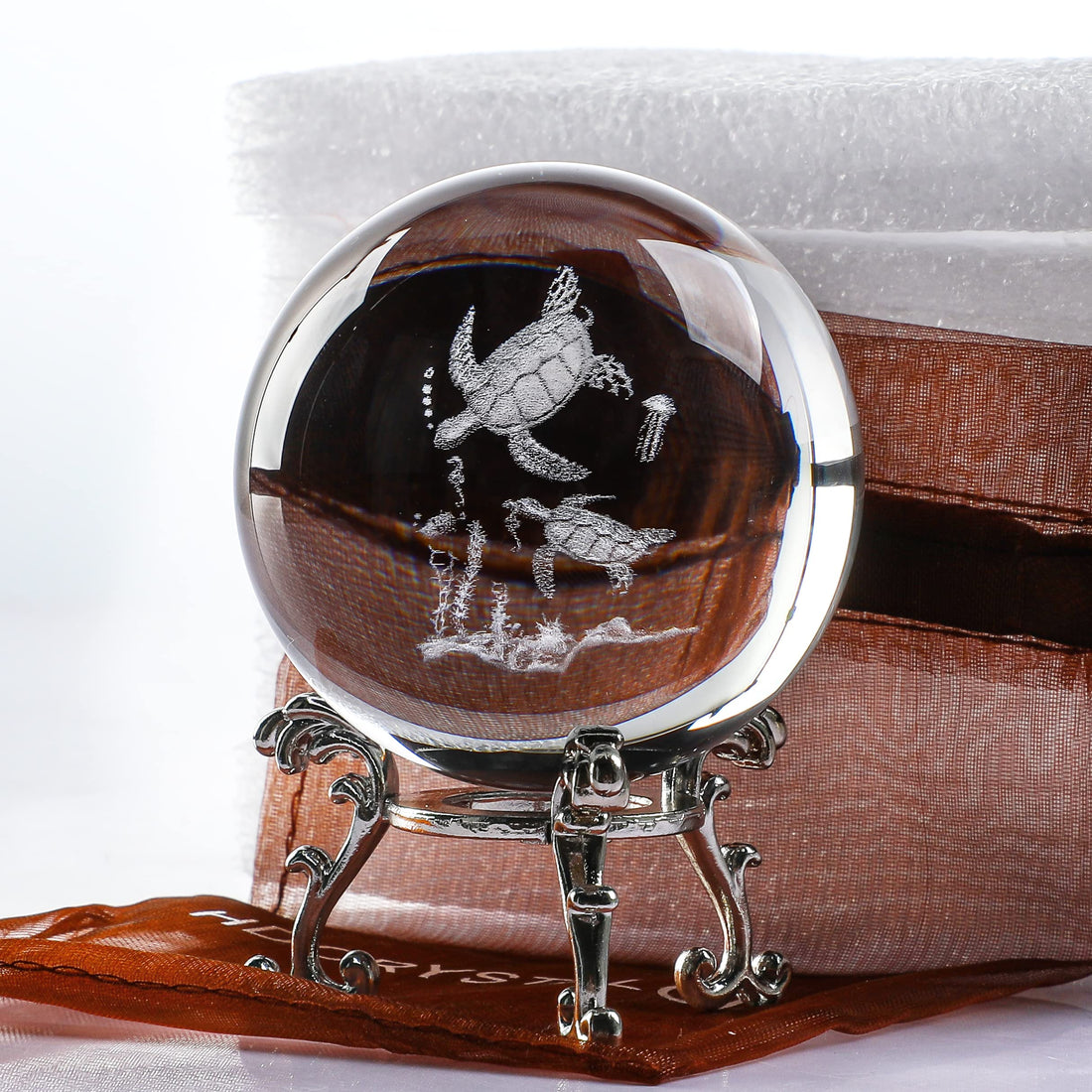 Exquisite Glass Sea Turtle Paperweight Decoration with Stand