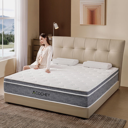 Acochey 12 Inch Queen Mattress Memory Foam and Spring Hybrid Mattresses,Medium Firm Feel Grey Queen Mattress in a ...