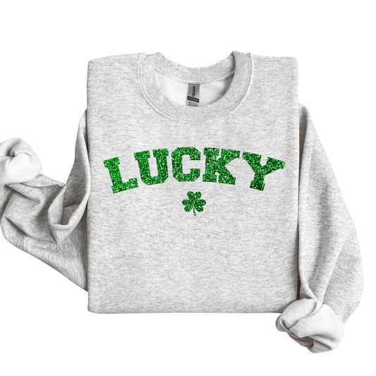 Get Lucky with this Glowing Green Shamrock Crewneck Sweatshirt Treasure