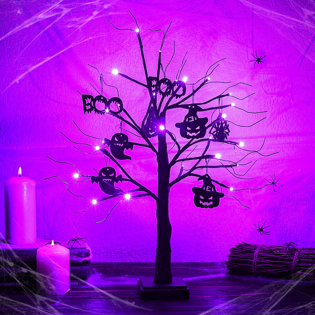 Woohaha's Electrifying 2FT Halloween Tree: Light, Ornaments, and Non-Stop Frights!