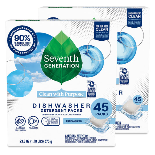Seventh Generation Dishwasher Detergent Packs - Free & Clear (45 Count)