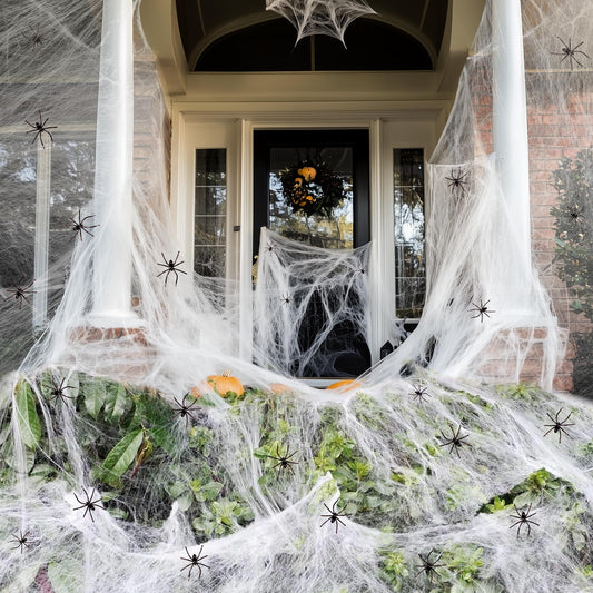 900 sqft Spider Webs Halloween Decorations Bonus with 30 Fake Spiders, Super Stretch Cobwebs for ...