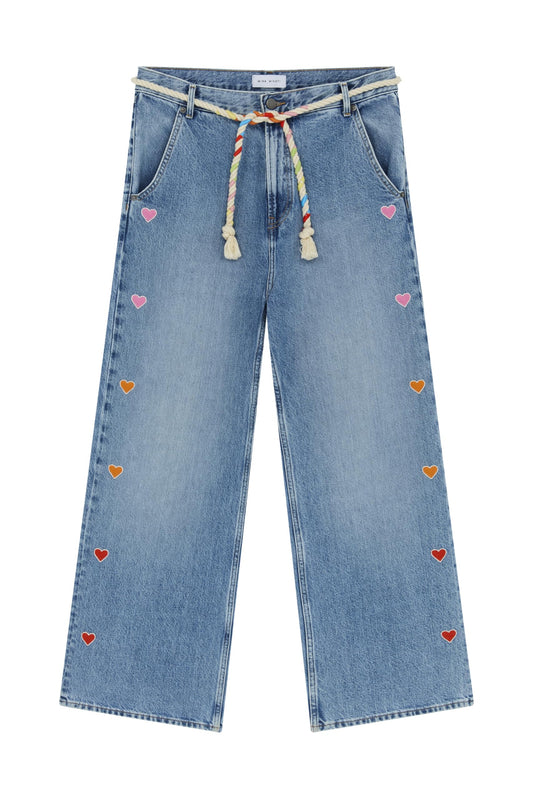 Mira Mikati, Straight Leg Jean With Heart Embroideries.