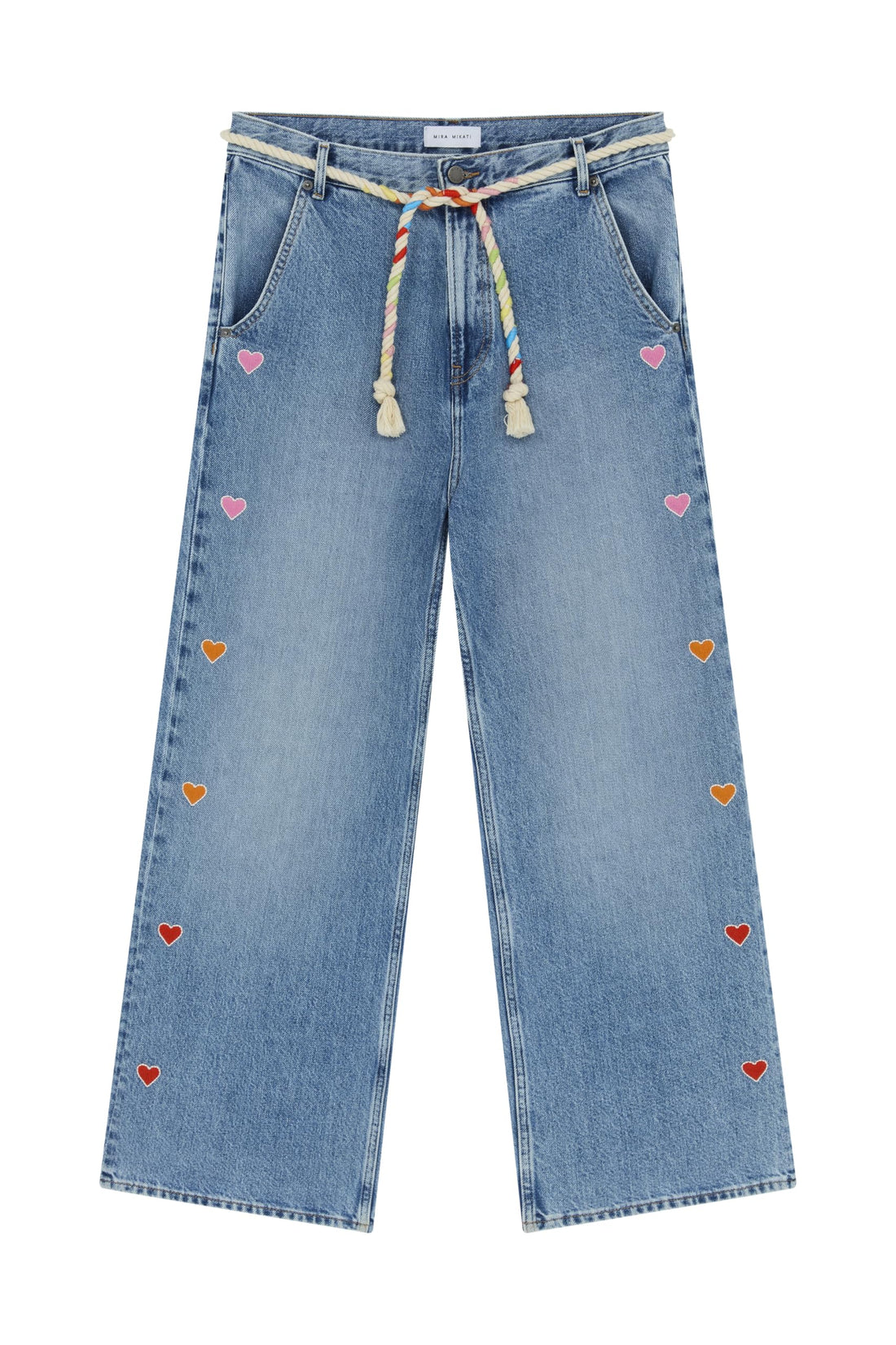 Mira Mikati Straight Leg Jeans with Heart Embroidery