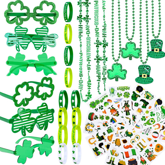 St. Patrick's Day Party Favor Set with Shamrock Accessories and Decorations.