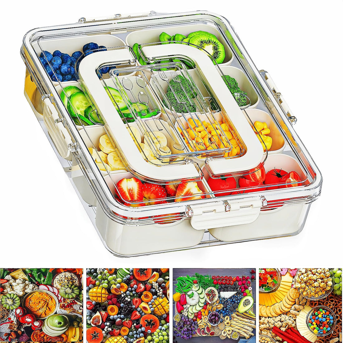 SHUCHNOYE Snackle Box Container - Divided Serving Tray with Lid and Handle - Portable Snack Box Container Tray - Snack ...