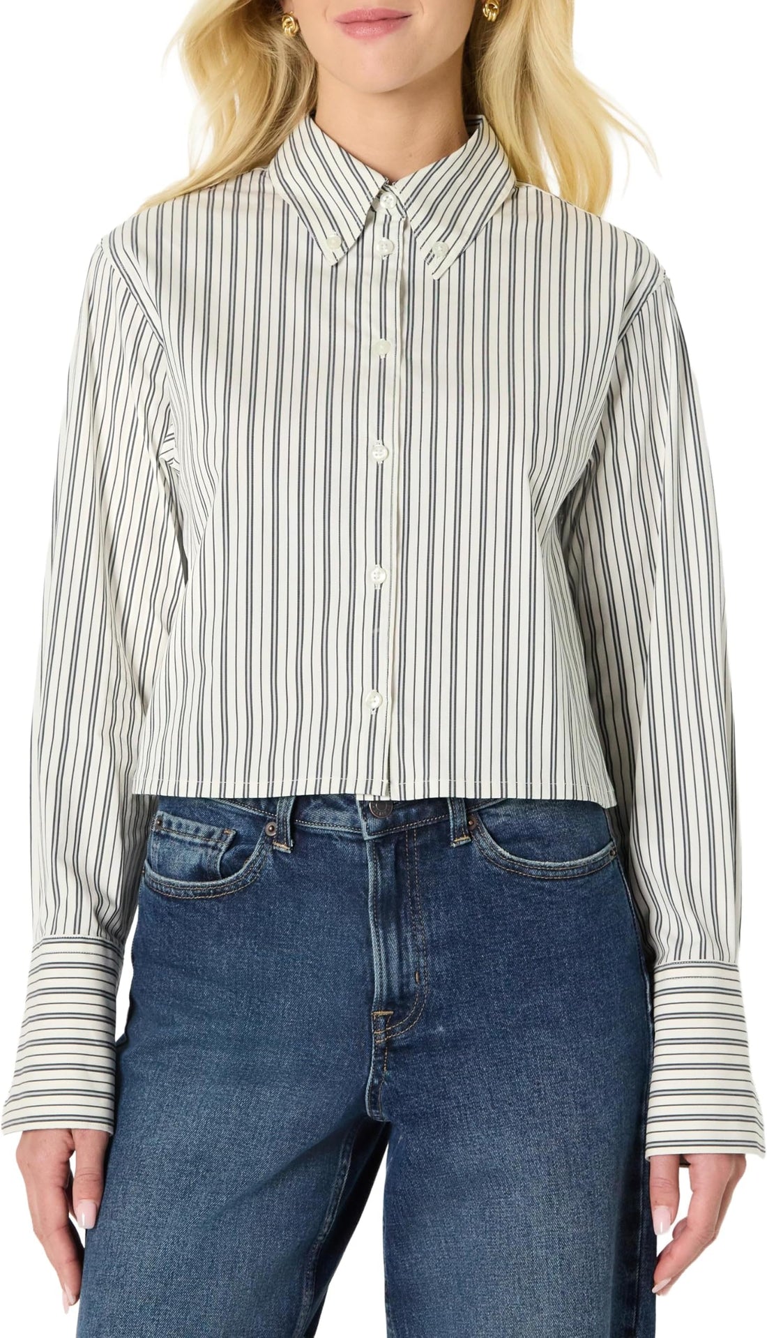 Amazon Essentials Women's Modern Oversized-Fit Cropped Cotton Stretch Poplin Button-Down Shirt
