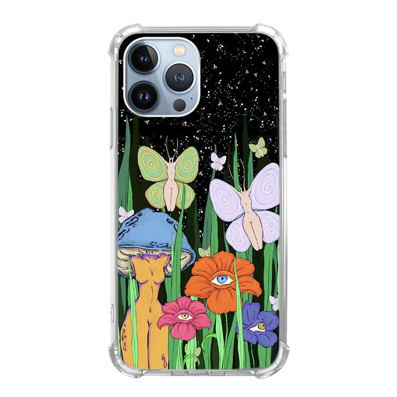 Sundwugzh Hippie Trippy Magical Night Moth Fairy Case Compatible with iPhone 12 Pro Max, Psychedelic Eye Flowers Case for iPhone 12 Pro Max for Teen...