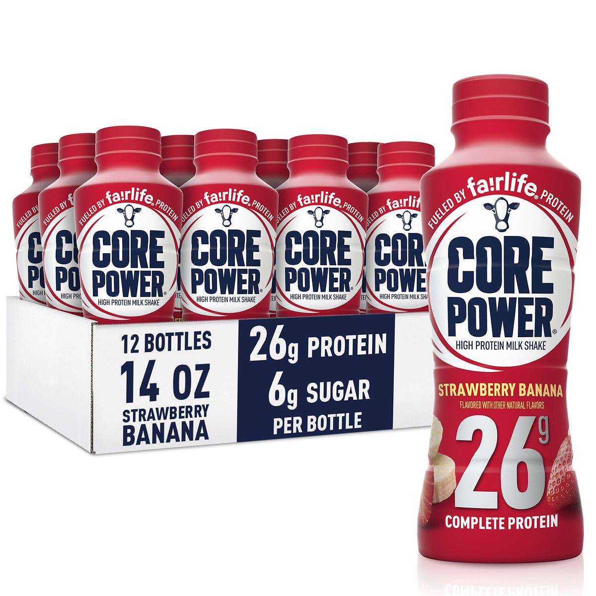 Core Power Protein Shake, Strawberry Banana, 26g Bottle, 14oz, 12 Pack ...